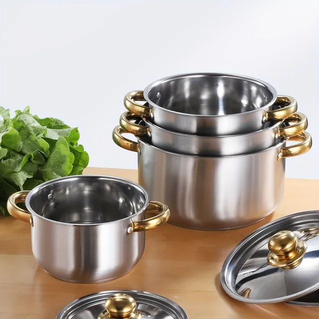 Set of stainless steel pots and pans 4 pieces with lids