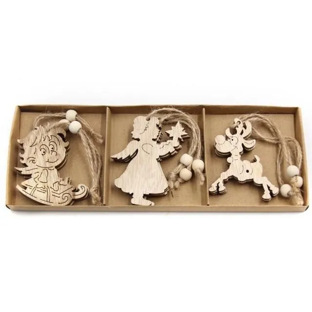 Wooden Christmas snowflakes for tree 12 pcs