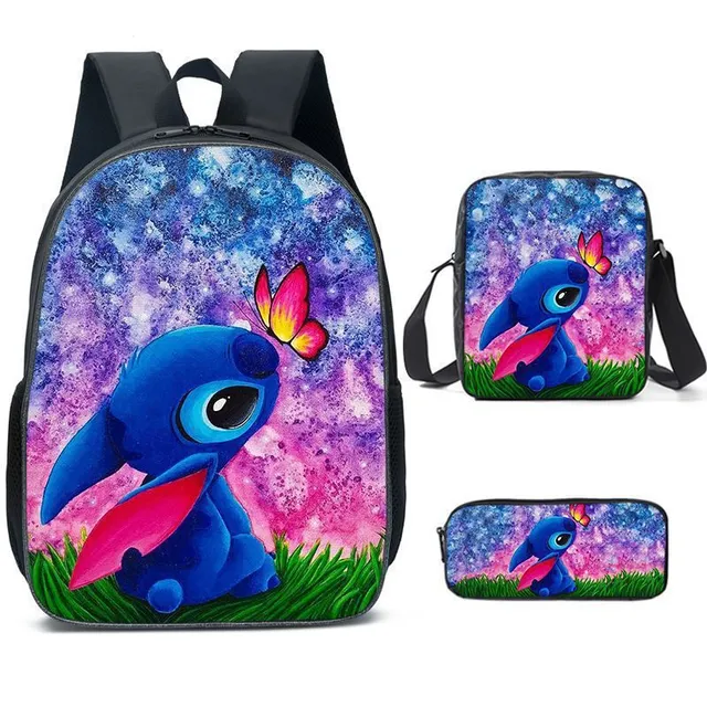 Set pentru copii cu 3 piese școlare cu motivele personajelor animate preferate Lilo și Stitch Rucsac / Geantă peste umăr / Penar