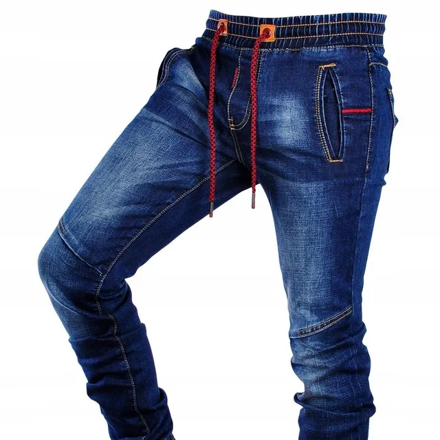 Férfi farmernadrág húzózsinórral derékrészen Denim