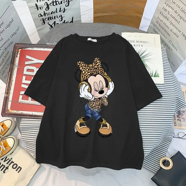 Tricou pentru femei cu mâneci scurte și imprimeu drăguț Minnie