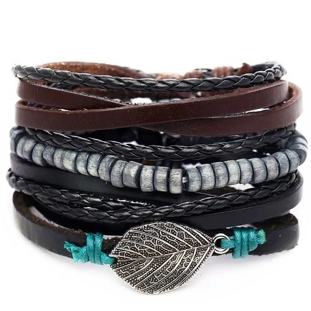 Men's leather bracelet set