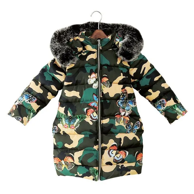 Luxury girls winter Army jacket with butterflies