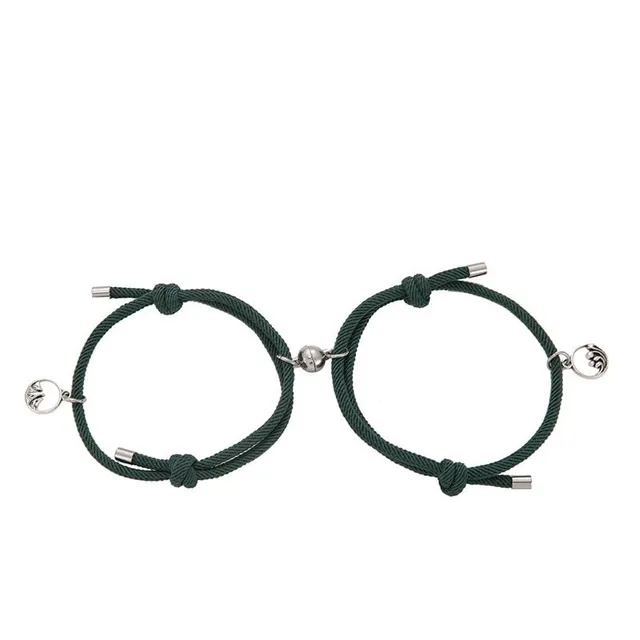 Magnetic string bracelet for couples 2 pcs dark-green