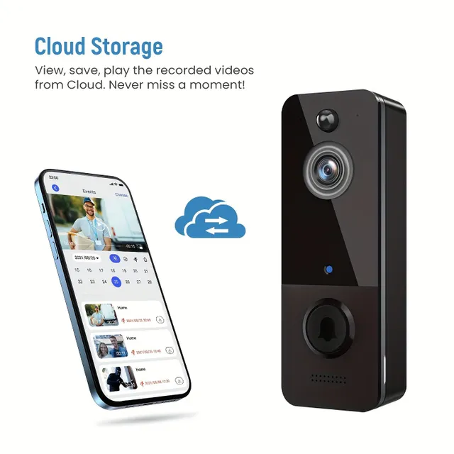 Sonerie video wireless cu sonerie inteligentă, detectare AI a persoanelor, stocare în cloud, imagine HD, sunet bidirecțional, vedere pe timp de noapte, WiFi 2.4G, baterie