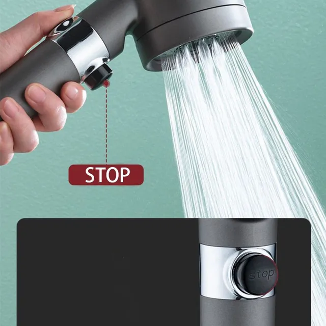 High pressure shower head with filter and 3 water intensity modes