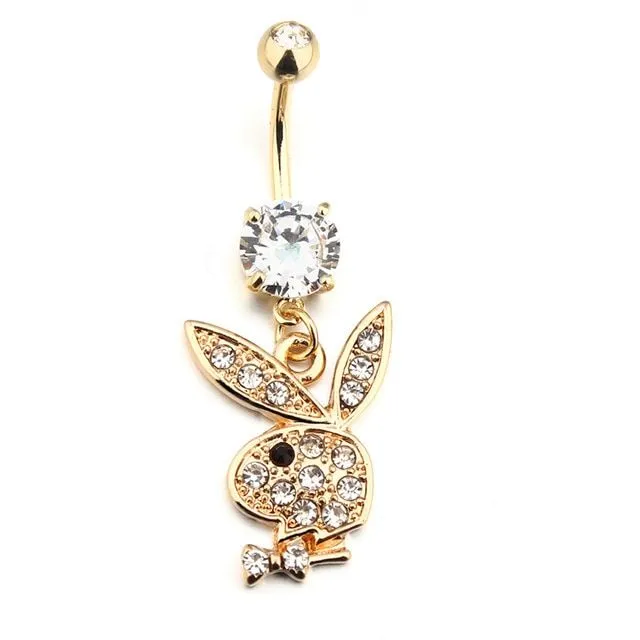 Fashion belly button piercing with Playboy bunny hanging ornament