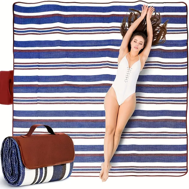 Large picnic blanket with stripes, waterproof layer and handle for carrying - ABS construction