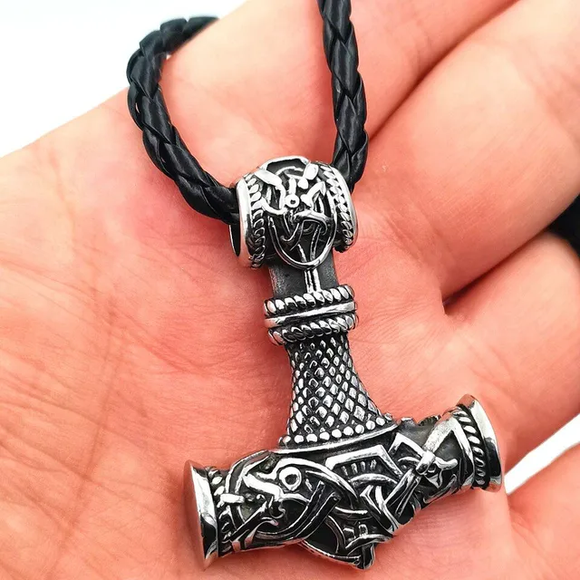 Pendentif Mjolnir de Thor avec chaîne en cuir