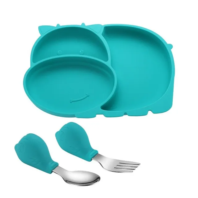 Baby silicone feeding set in the shape of a cow - plate + cutlery