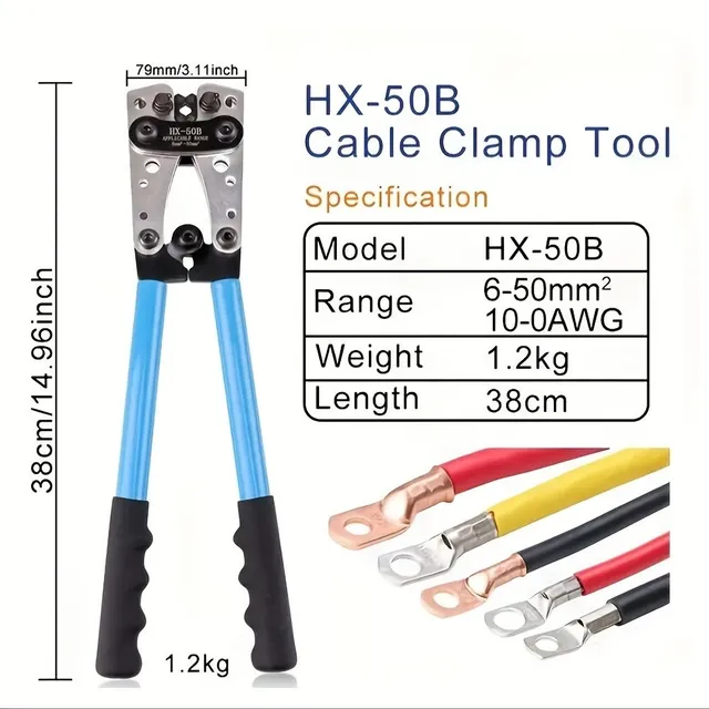 1 Sada nástrojov na lisovanie medených káblových remienkov, HX-50B 10-1 AWG S 60 kusov medených krúžkov, 8 veľkostí káblových remienkov