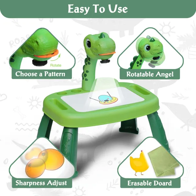 Children's projection drawing table with dinosaurs, lubricating boards, without electricity, educational toys, birthday and Christmas gift for girls and boys