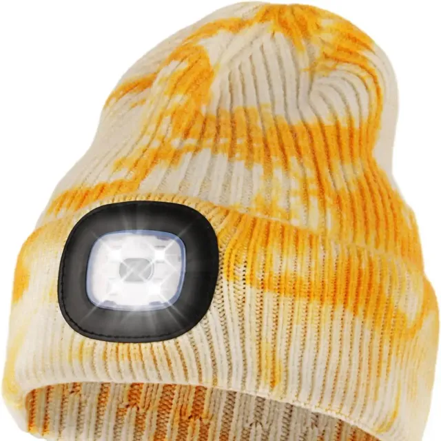 Unisex LED knit cap with USB charging light, head torch, winter knit cap with night light