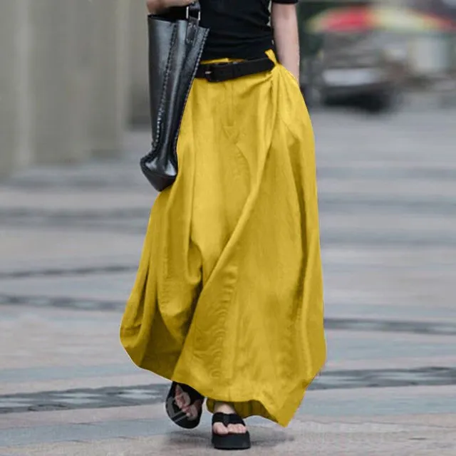 Slim and versatile A-line long skirt with high waist