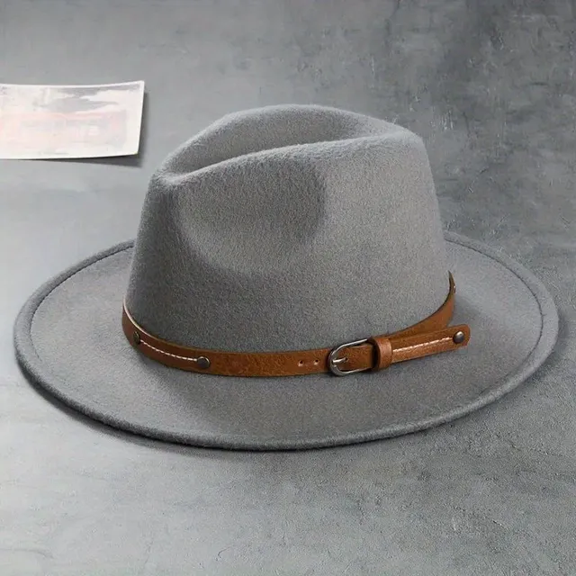 Stylish belt Decor Cap Fedora Unisex Single Color Jazz Hat Casual Warm felt hat Sunshine Western cowboy hats On the way out