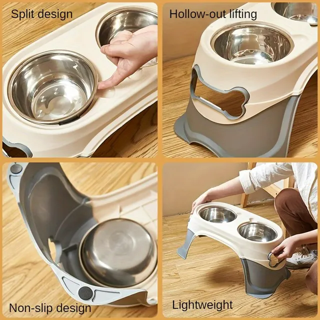 Increased stainless steel bowls for dogs with neck protection rack