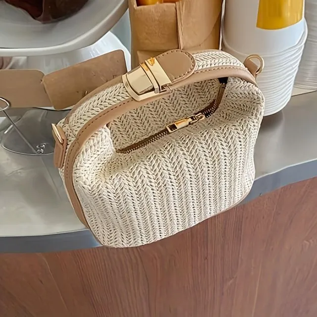 Geantă din paie țesută - geantă crossbody la modă, geantă de plajă portabilă pentru vacanță