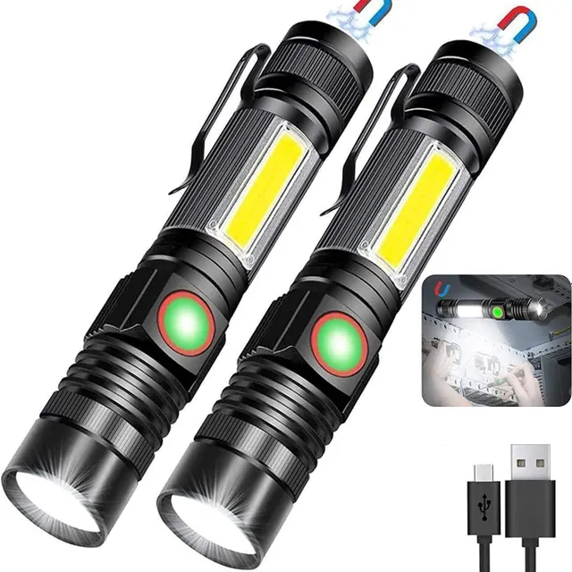 Kapesní LED svítilna s magnetem a zoomem - voděodolná a dobíjecí přes USB