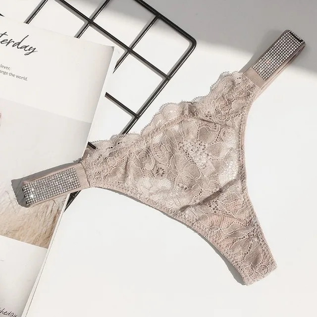 Women's Lacey Sexy Thongs with Low Waist and Stones