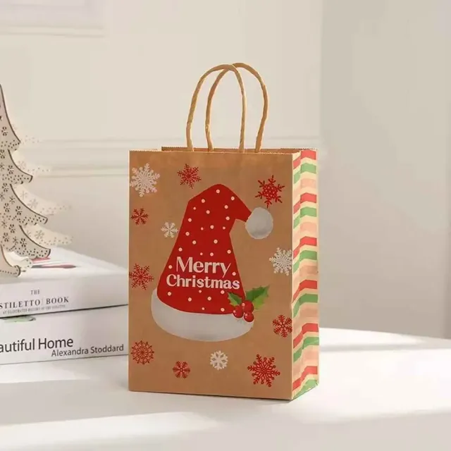 Christmas paper bags with Santa Claus theme, reindeer and bell for children