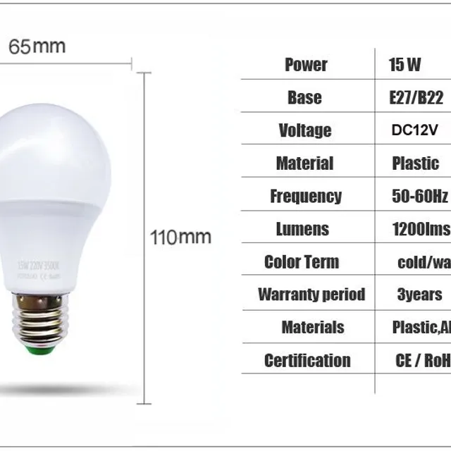 Chytrá LED žárovka E27 DC 12V