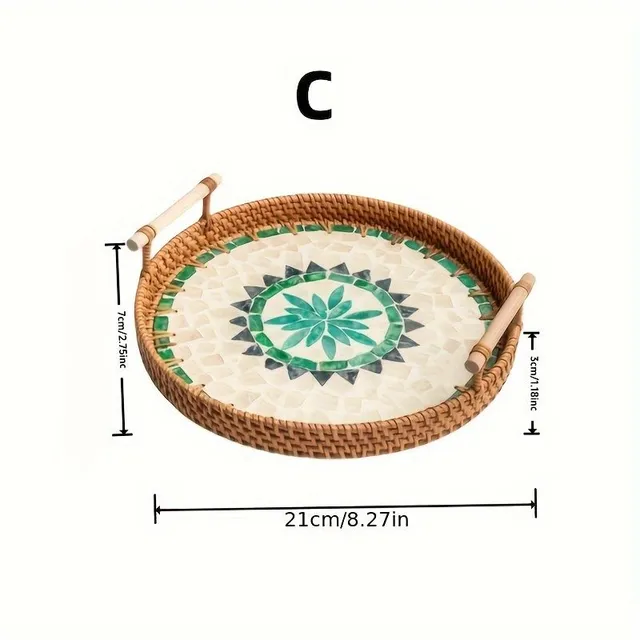 Decorative bamboo tray with double handles for festive occasions