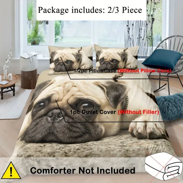 Cute 3D duvet coating with dog motif (1 coating + 2 pillowcase coatings)
