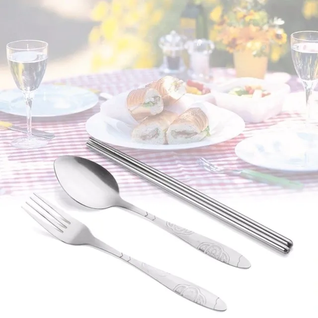 Travel set of stainless steel cutlery and chopsticks