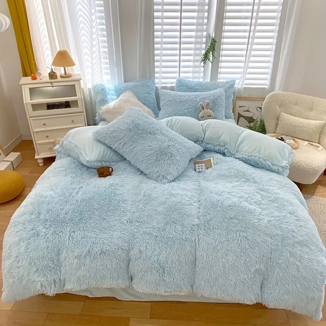 4ks Faux Fur Plush Duvet Cover Set (1*Plochý List + 1*Přikrývka + 2*Povlak Na Polštář, Bez Jádra)