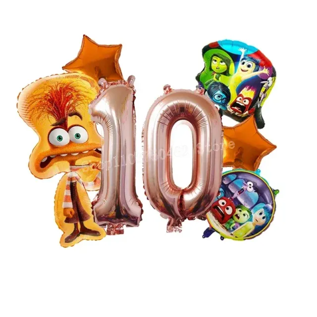 Ensemble de ballons d'anniversaire en aluminium avec numéro - personnages du film Vice-Versa 2