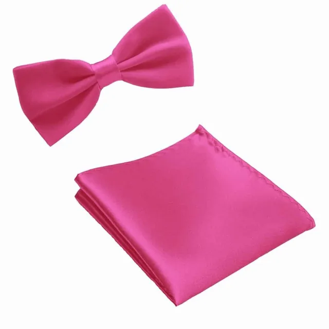 Férfi luxus szett | Csokornyakkendő, zsebkendő hot-pink