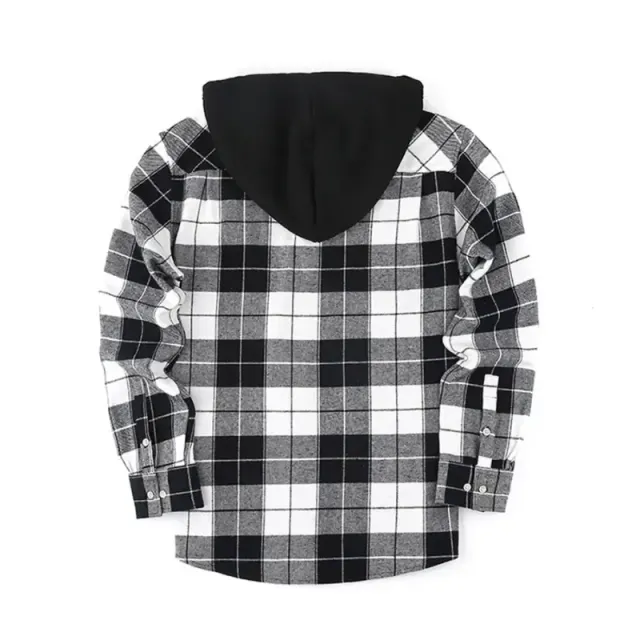 Men's fashionable hooded plaid shirt