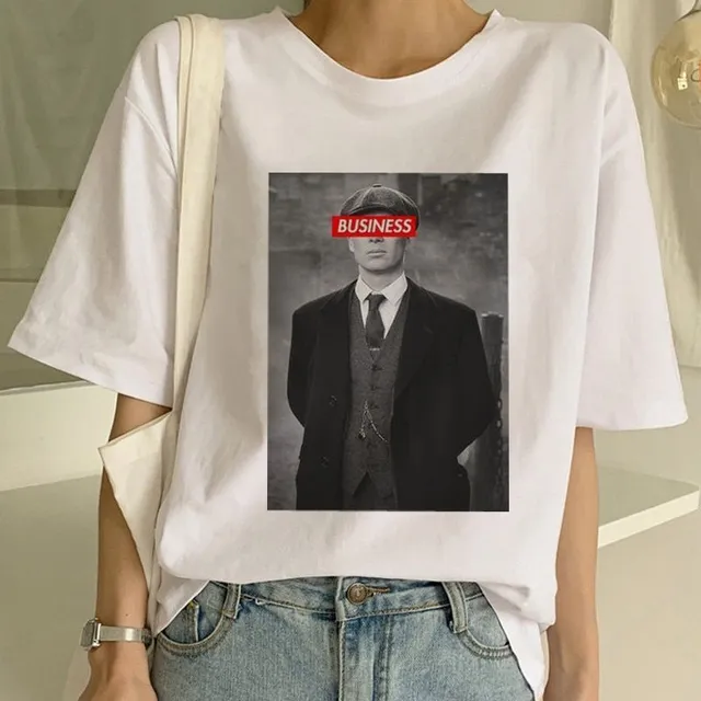 Tricou oversize pentru femei cu mânecă scurtă și imprimeu Peaky Blinders