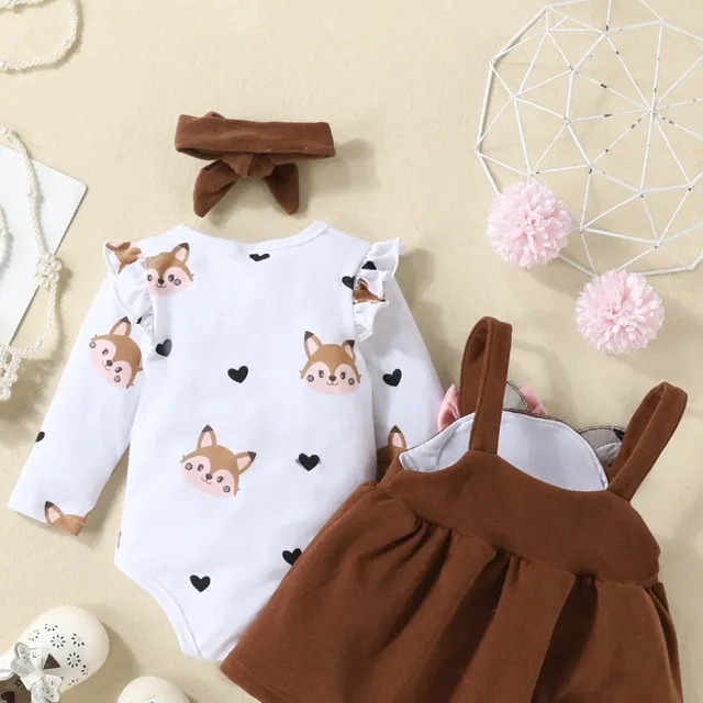 Children's Autumn Clothes Cute Animal Pattern Long Sleeves Rompers and Skirts With Headband Autumn Outfits