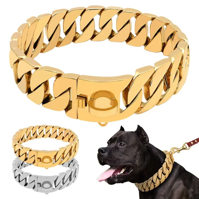 Strong Stainless Steel Metal Chain Dog Collar Pet Training Choke Collar for Large Dogs Pitbull Bulldog Silver Gold Show Collar