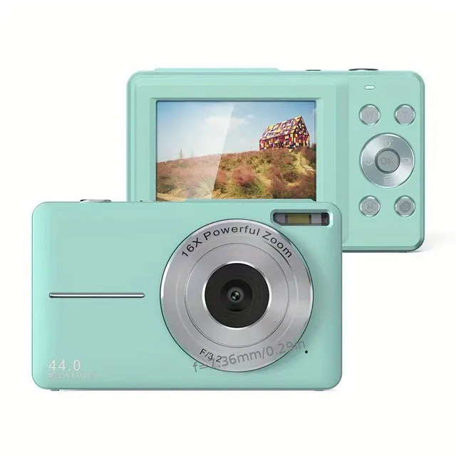 Mini digital camera for students - 16x zoom, 2.4" display, 32GB card for free