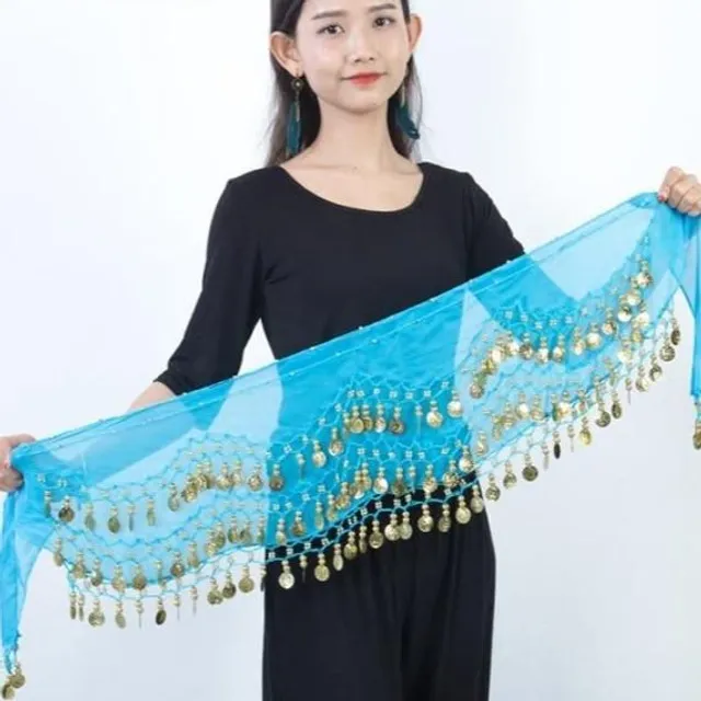 Belly dance scarf lake-blue silver-coin
