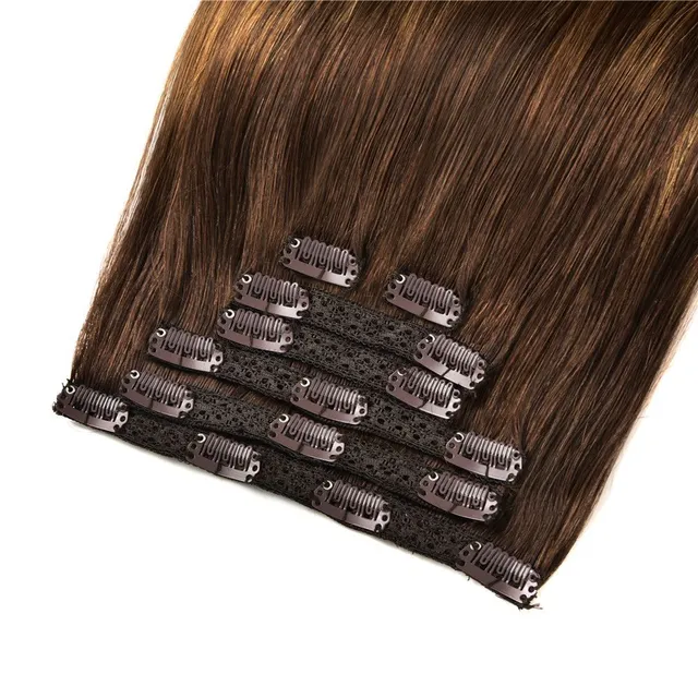 Extensions de cheveux naturels à clip pour femmes et filles - lisses, Remy, pour un usage quotidien