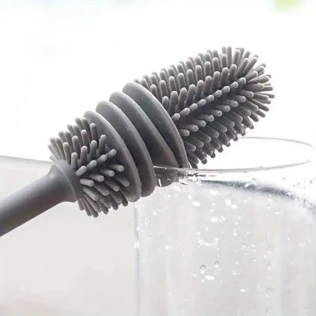 Silicon bottle brush with long handle - rubber material, flexible brush for thorough cleaning