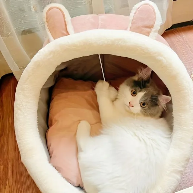 Beautiful and cozy bed for cat: Soft and warm cave with easy washable pillow