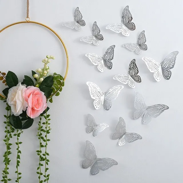 Set of 3D adhesive butterfly stickers on the wall - different colors