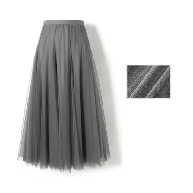 Women's translucent tulle skirt with high waist and polishering