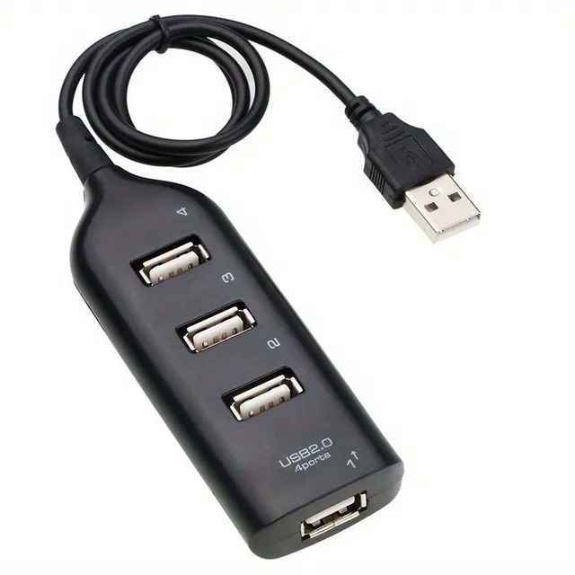 Hub USB compact cu 4 porturi USB 2.0 și cablu Mini USB pentru conectare ușoară