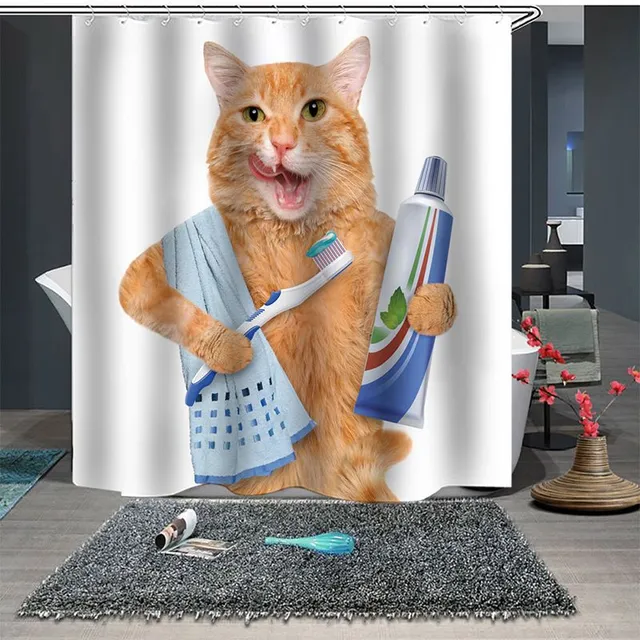 Shower curtain with cat