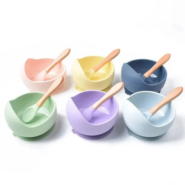Silicone baby bowl and spoon with suction cup - utensils for children, waterproof suction cups for food, children's utensils