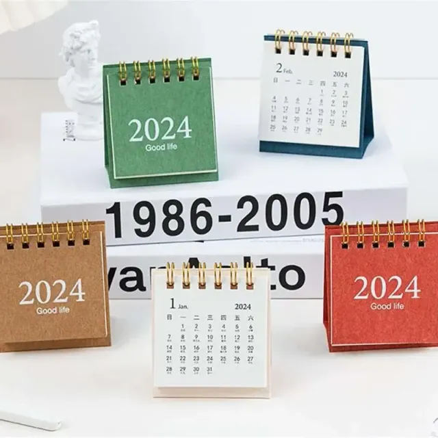 Mini Stolný Kalendár 2024, prenosný kreatívny notebook, dekorácie, malý čerstvý elegantný stolový kalendár, mesačný plánovač pre študentov a kancelárske potreby