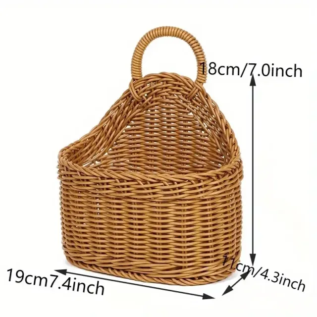 Basket with flowers from synthetic rattan in Scandinavian style