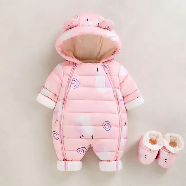 Combinaison automne/hiver pour bébé en coton épais avec capuche et manches longues