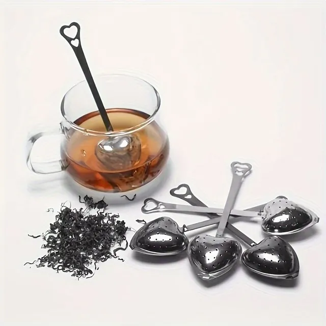 Practical tea sieve in the shape of a heart made of stainless steel with comfortable handle