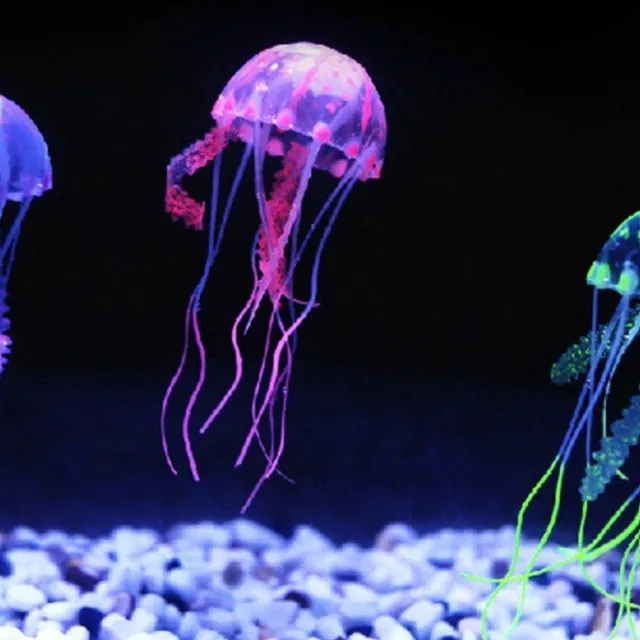 Shining artificial jellyfish into the aquarium